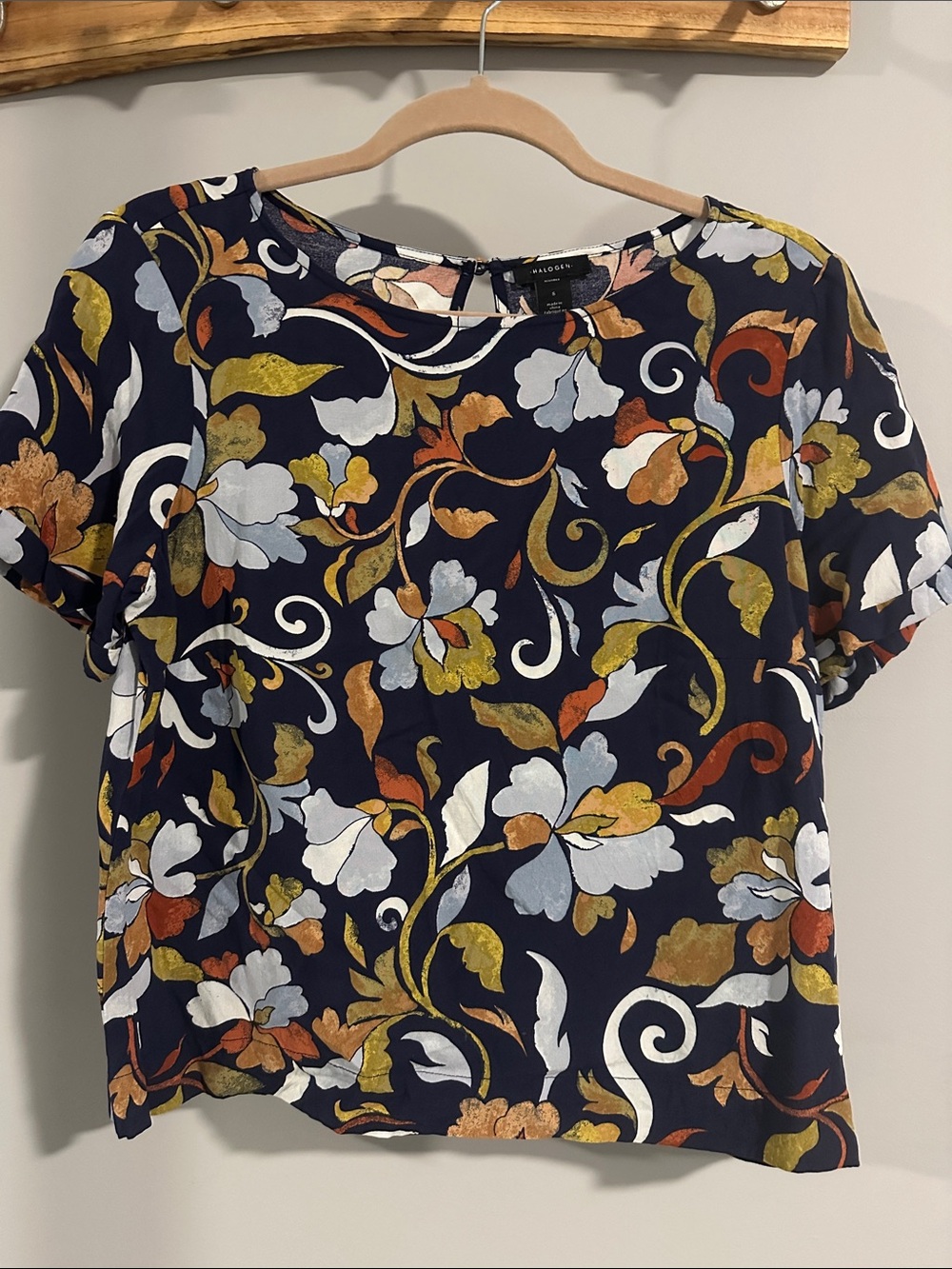 Halogen Navy Floral Blouse with Autumn Tones
